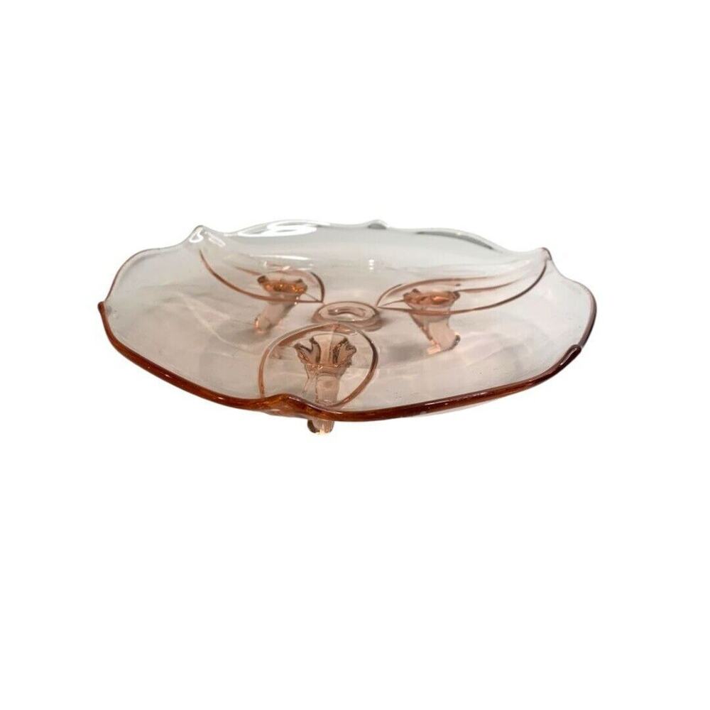 Lancaster Glass 1930s Petal Pink 8" Three Toed Plate Cupped Candy Dish